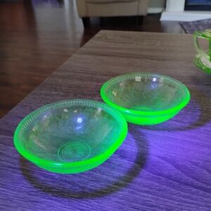 2 Small Vintage Green Uranium Bowls